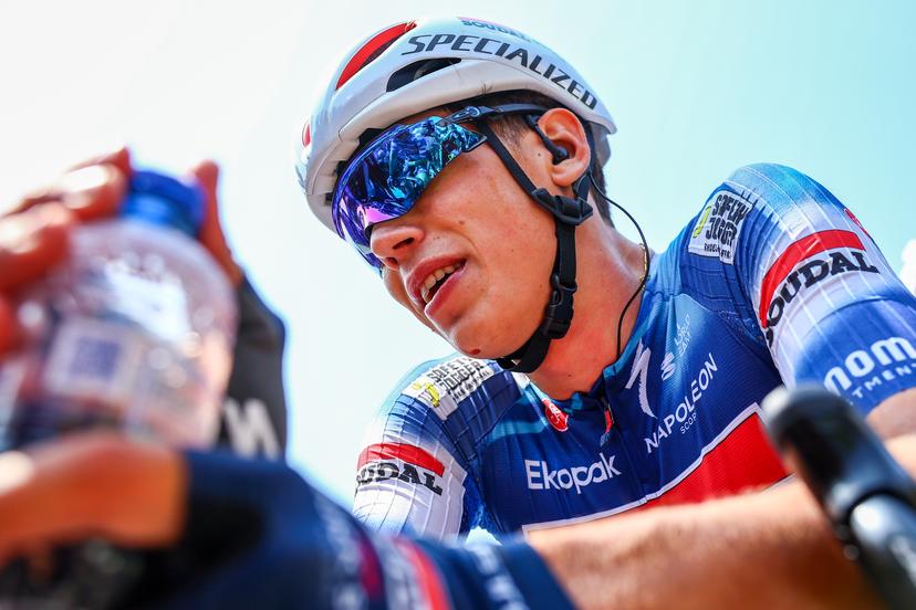 French Paul Magnier of Soudal Quick-Step pictured after winning the Elfstedenronde one day cycling race, race 4 (out of 8) of the Lotto Belgium Cup, 196 km with start and finish in Brugge, Sunday 15 June 2025. BELGA PHOTO DAVID PINTENS