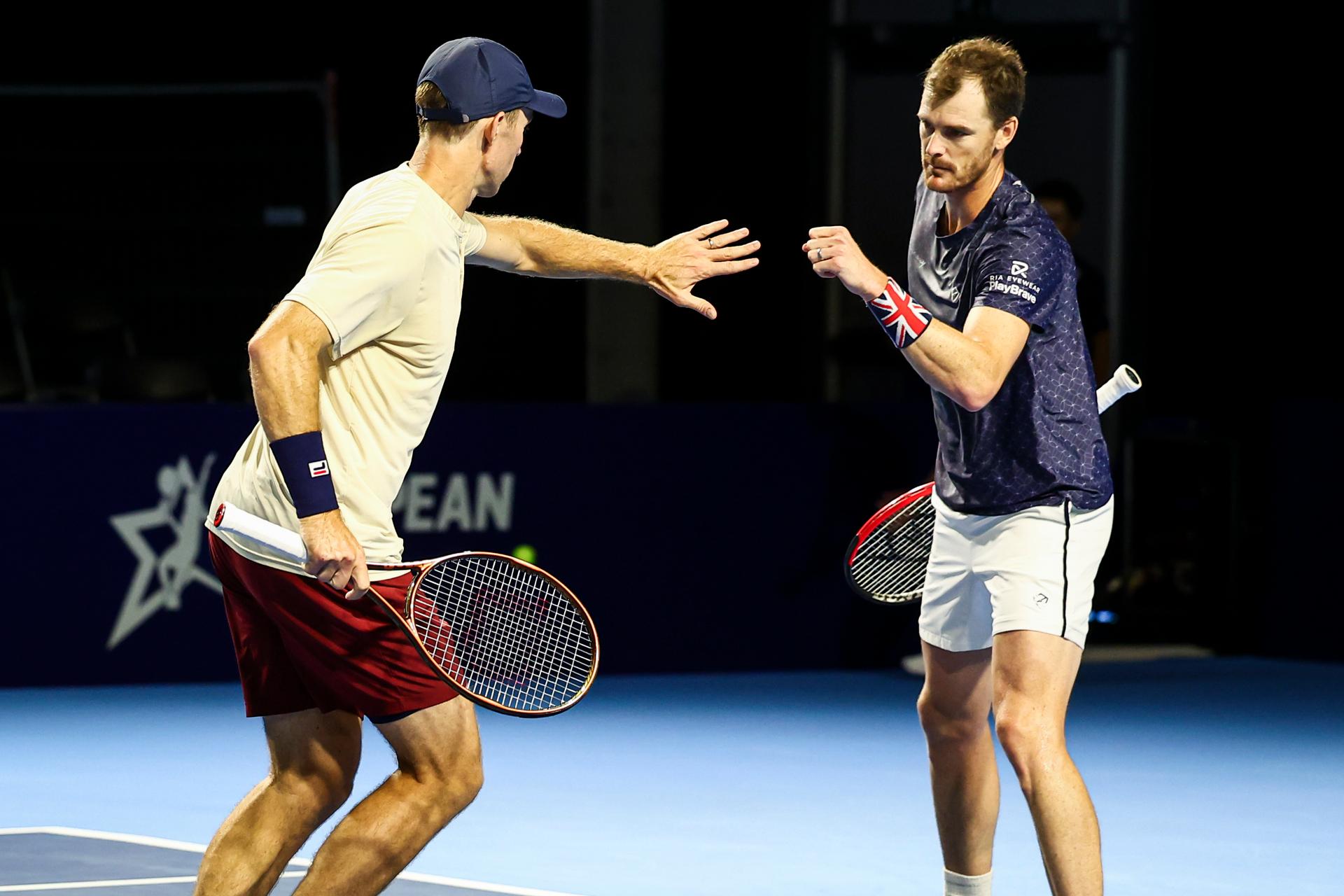 Great-Britain's Jamie Murray and Australian John Peers pictured during a tennis match in the round of 16 of the doubles competition at the ATP European Open Tennis tournament in Antwerp, Wednesday 16 October 2024. BELGA PHOTO DAVID PINTENS