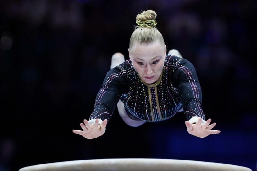 Belgium's Lisa Vaelen competes during the women's vault final of the Women's Artistic Gymnastics European Championships in Leipzig, eastern Germany on May 30, 2025.  Ronny HARTMANN / AFP