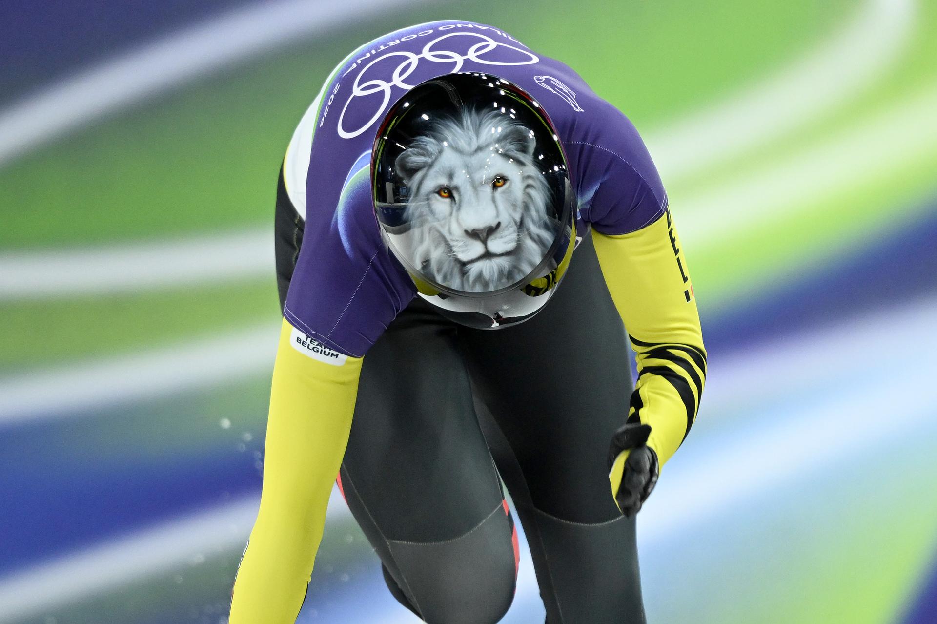 Belgian Kim Meylemans pictured in action during the first heat of the women's Skeleton competition at the Milano Cortina 2026 Olympic Winter Games, on Friday 13 February 2026, at the Cortina Sliding Centre in Cortina dÕAmpezzo, Italy. The XXV Winter Olympics take place from 6 to 22 February 2026 in Italy. BELGA PHOTO ANTHONY BEHAR - BENELUX ONLY