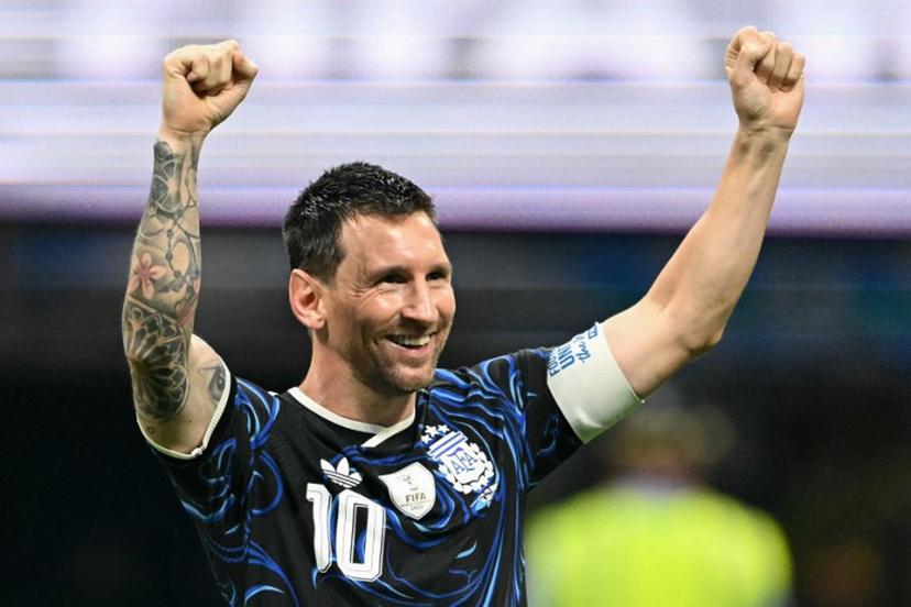 Argentina's forward #10 Lionel Messi celebrates after winning the 2026 World Cup football tournament semi-final match between England and Argentina at the Atlanta Stadium in Atlanta on July 15, 2026.   ROBERTO SCHMIDT / AFP