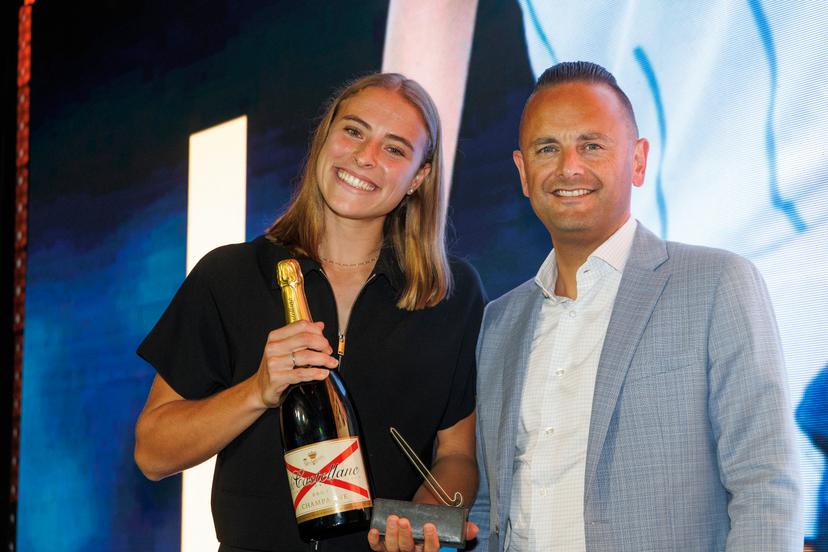 Gantoise's Alexi Van Remortel pictured during a ceremony to award the 'Golden Sticks' (Gouden Sticks - Sticks d'Or) for the best players of the 2024-2025 hockey competition, Sunday 31 August 2025 in Brussels. BELGA PHOTO NICOLAS MAETERLINCK