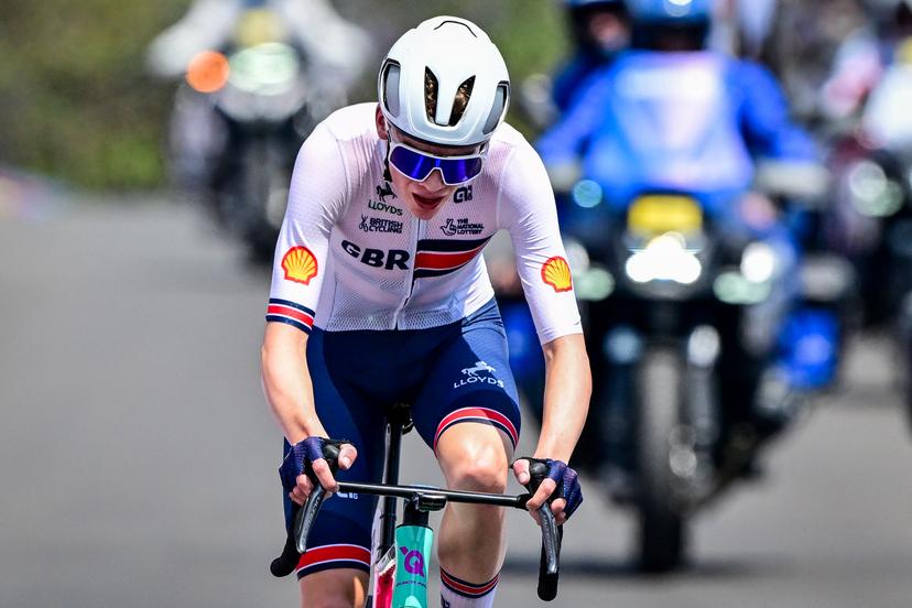 Harry Hudson pictured in action during the junior men road race (119,3 km) at the cycling road World Championships in Kigali, Rwanda, Friday 26 September 2025. The 2025 UCI Road World Championships take place from 21 to 28 September in Kigali, Rwanda. BELGA PHOTO DIRK WAEM