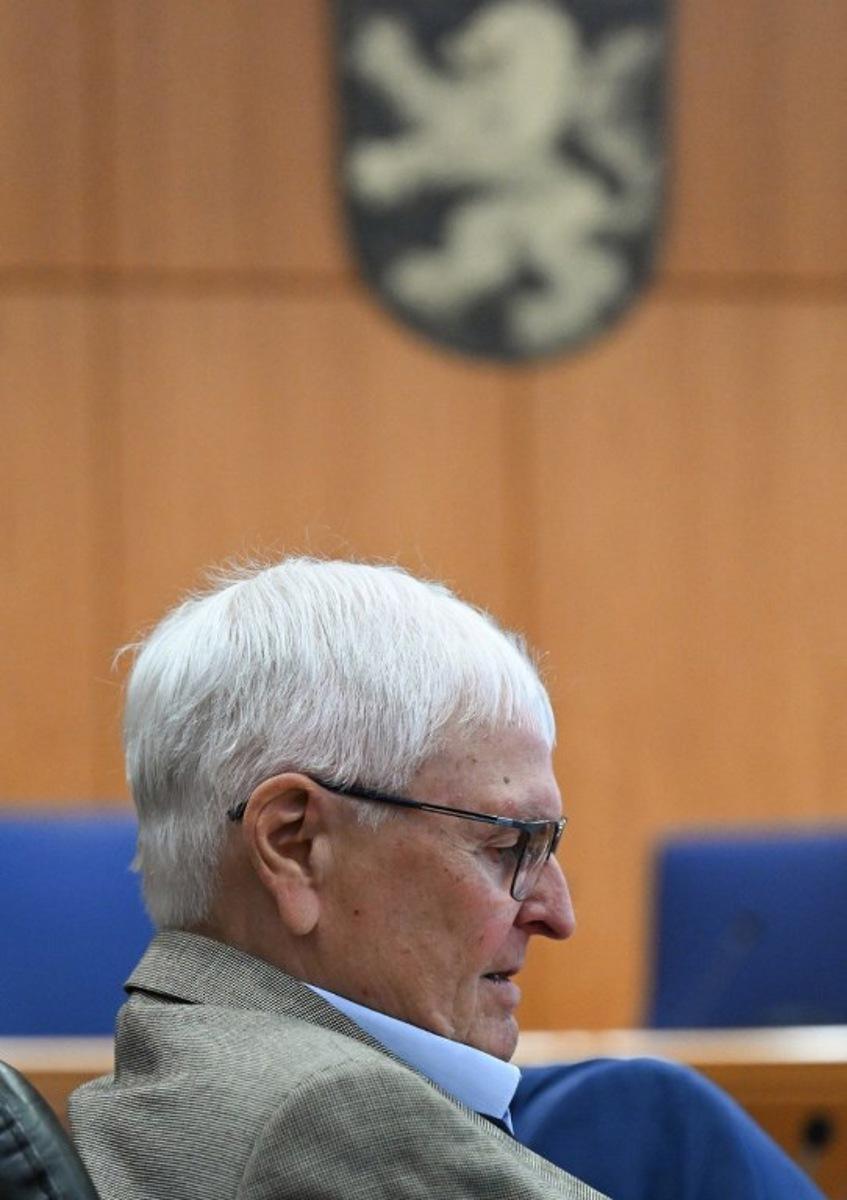 Former President of Germany's Football Federation (Deutscher Fussball Bund, DFB) Theo Zwanziger waits for the continuation of a trial for tax fraud amounting to 13.7 million euros for the benefit of the DFB in connection with the 2006 World Cup hosted by Germany, in Frankfurt am Main, western Germany, April 29, 2024.  Arne Dedert / POOL / AFP