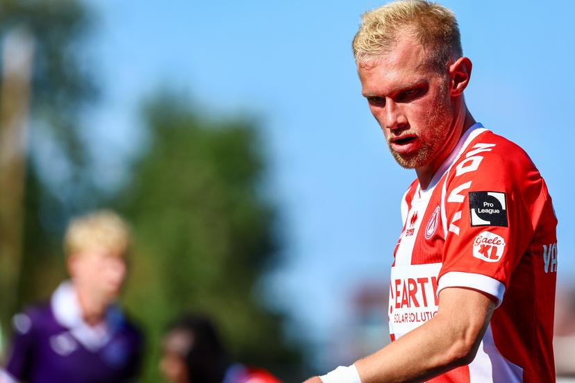 Kortrijk's Jellert Van Landschoot pictured during a soccer game between RSCA Futures and KV Kortrijk, Saturday 09 August 2025 in Deinze, on day 1 of the 2025-2026 'Challenger Pro League' 1B second division of the Belgian championship. BELGA PHOTO DAVID PINTENS