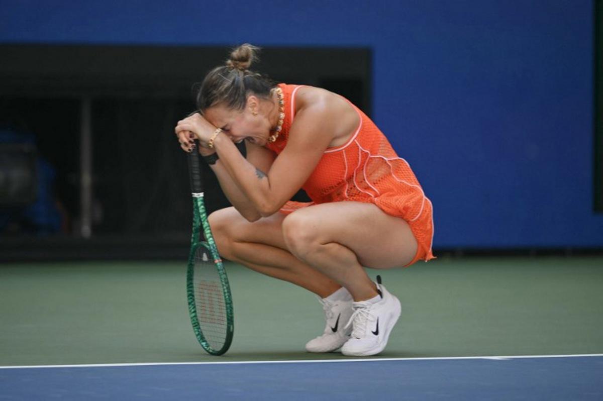 Belarus's Aryna Sabalenka reacts after a point during their women's singles quarter-final tennis match against Czech Republic's Linda Noskova on day ten of the US Open tennis tournament at the USTA Billie Jean King National Tennis Center in New York on September 8, 2026.  ANGELA WEISS / AFP