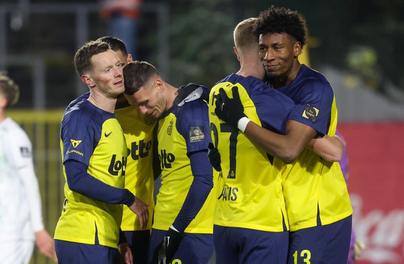 Union's Raul Florucz celebrates after scoring during a soccer match between Royale Union Saint-Gilloise and Cercle Brugge, Saturday 22 November 2025 in Brussels, on day 15 of the 2025-2026 'Jupiler Pro League' first division of the Belgian championship. BELGA PHOTO VIRGINIE LEFOUR
