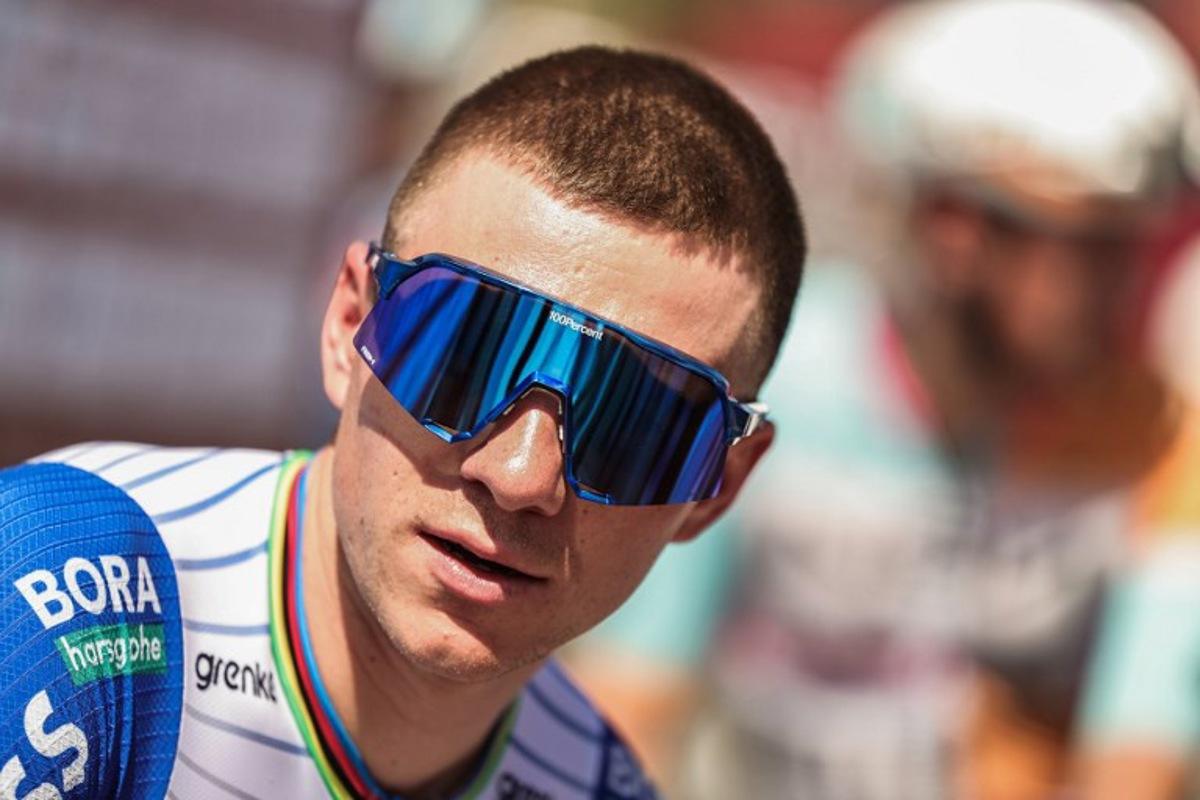 Red Bull-Bora-Hansgrohe's Belgian rider Remco Evenepoel gets ready for the fourth stage of the UAE Tour cycling event in al-Fujairah on February 19, 2026.  Fadel SENNA / AFP