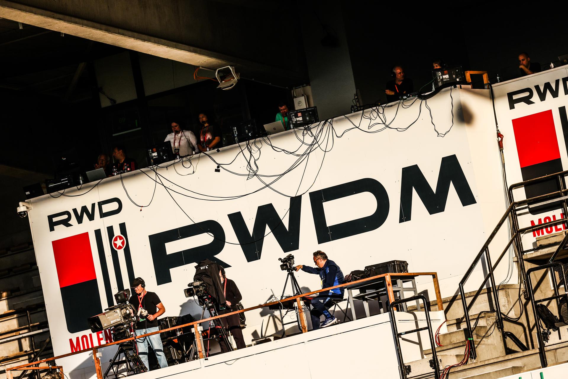 The RWDM/ RWD Molenbeek logo pictured ahead of a friendly soccer game between the national teams of Belgium (Red Flames) and Greece, on Thursday 26 June 2025 in Brussels. The Flames are preparing for the UEFA Women's Euro 2025 tournament, starting next week. BELGA PHOTO BRUNO FAHY