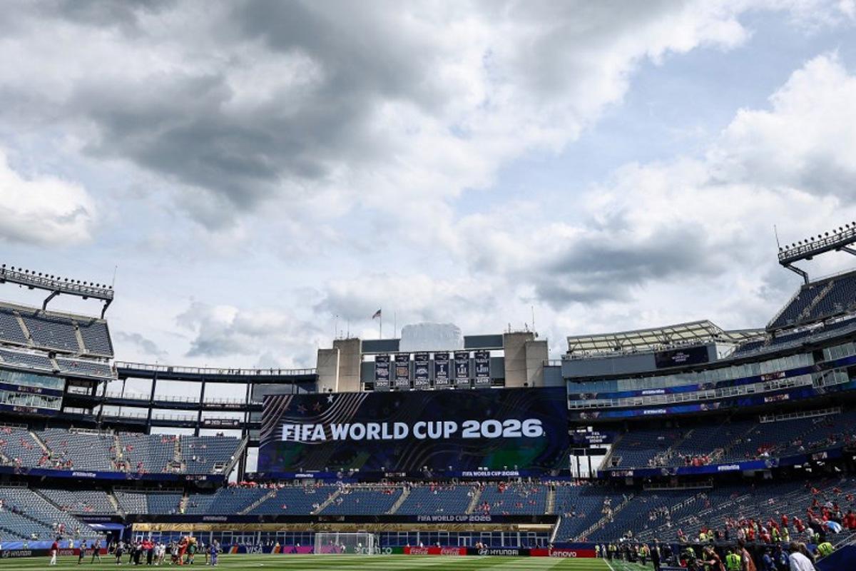 A photo shows the interior of the stadium with a screen displaying the competition name prior to the 2026 World Cup Group C football match between Scotland and Morocco at the Boston Stadium in Foxborough on June 19, 2026.   FRANCK FIFE / AFP
