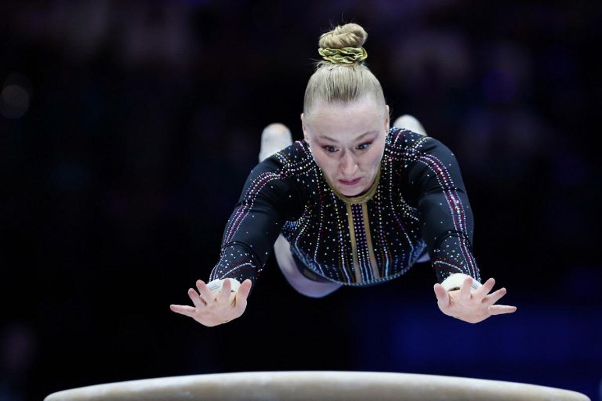 Belgium's Lisa Vaelen competes during the women's vault final of the Women's Artistic Gymnastics European Championships in Leipzig, eastern Germany on May 30, 2025.  Ronny HARTMANN / AFP