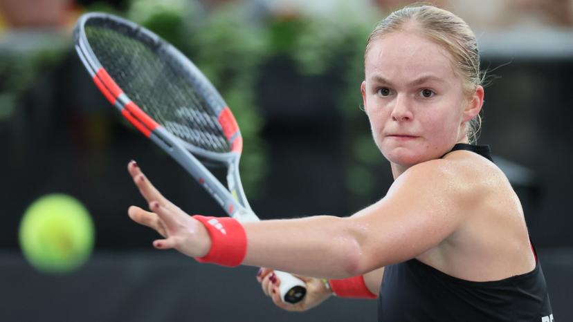 Belgian Jeline Vandromme pictured in action during the first game between Belgian Vandromme and German Friedsam in the Billie Jean King Cup Play-offs, between Belgium and Germany, on Sunday 16 November 2025 in Ismaning, Germany. PHOTO BENOIT DOPPAGNE