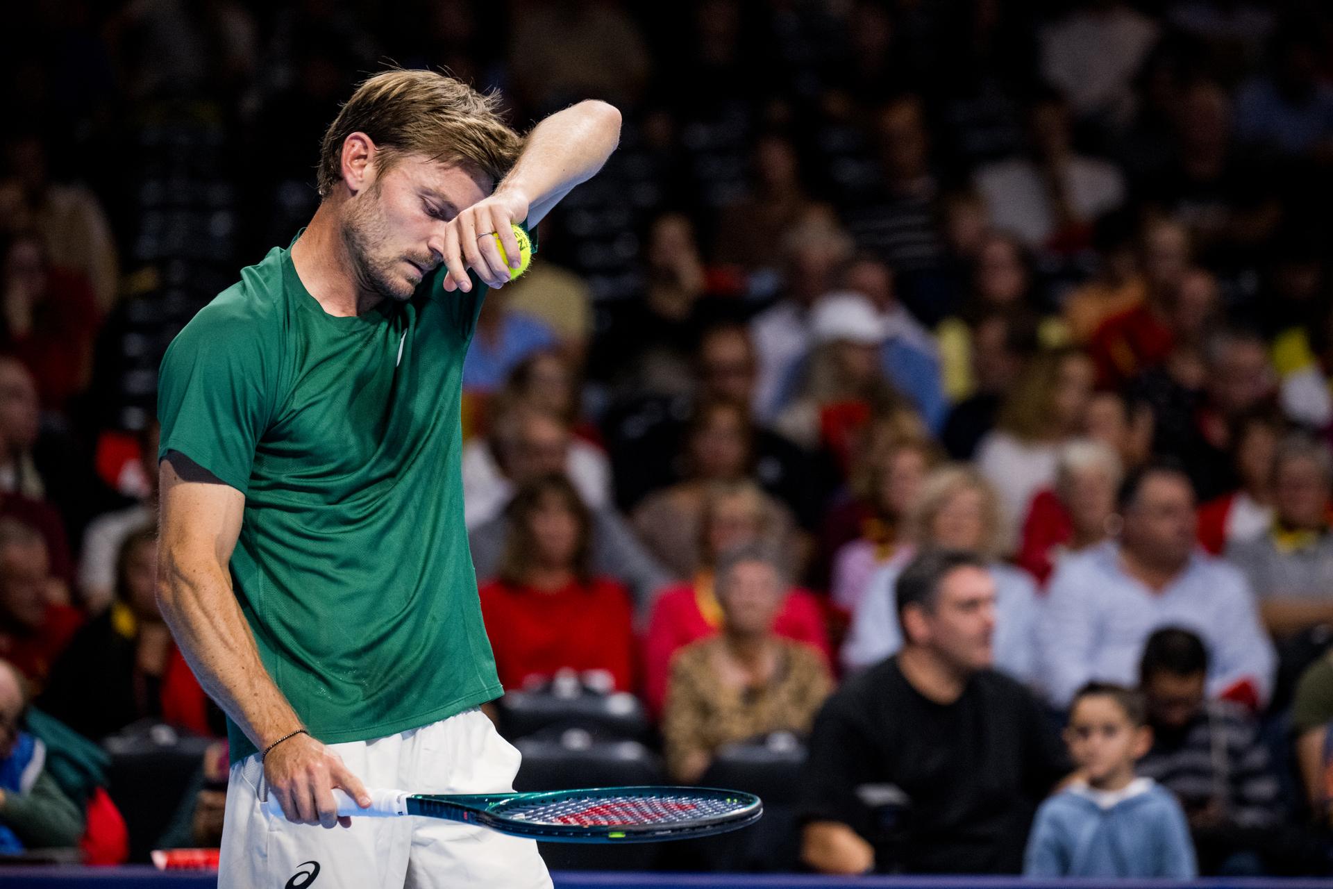 Belgian David Goffin, Jean Demeroutis, Goffin's father Michel Goffin and Goffin's wife Stephanie Tuccitto are seen at the European Open ATP tennis tournament in Brussels, on Tuesday 14 October 2025. This year's edition of the tournament is taking place from 12 to 19 October 2025. BELGA PHOTO JASPER JACOBS