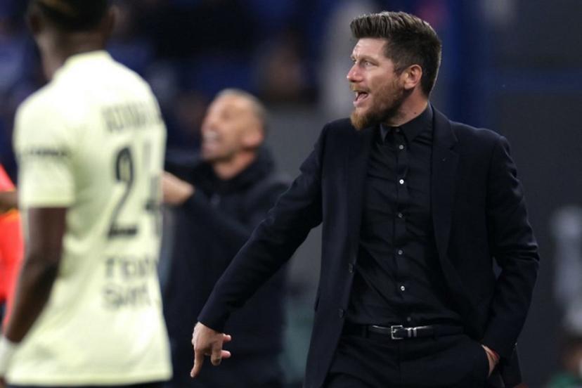 Monaco's Belgian head coach Sebastien Pocognoli gestures during the French L1 football match between RC Strasbourg Alsace and AS Monaco at the Stade de la Meinau in Strasbourg, eastern France, on May 17, 2026.   ROMEO BOETZLE / AFP