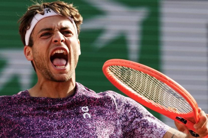 Italy's Flavio Cobolli reacts after winning the fourth set during his men's final singles match against Germany's Alexander Zverev on day 15 of the French Open tennis tournament on Court Philippe-Chatrier at the Roland-Garros Complex in Paris on June 7, 2026.  Dimitar DILKOFF / AFP