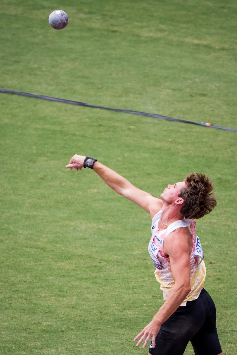 Belgian Jente Hauttekeete pictured in action during the Shot Put event of the men's Decathlon competition, at the World Athletics Championships in Tokyo, Japan, on Saturday 20 September 2025. The outdoor Worlds are taking place from 13 to 21 September. BELGA PHOTO JASPER JACOBS