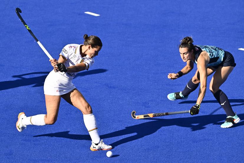 a hockey game between England and the Belgian national team Red Panthers, match 2/3 in the pool stage of the 2025 women's European championships, Monday 11 August 2025 in Monchengladbach, Germany.  BELGA PHOTO ERIC LALMAND