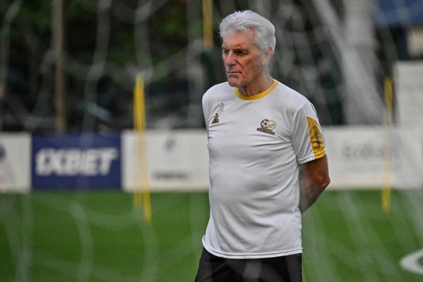 South Africa's headcoach Hugo Broos attends a training session at the Lycee Classique stadium in Abidjan on February 9, 2024, on the eve of the 2024 African Cup of Nations (CAN) football match between South Africa and DR Congo for third place.  Sia KAMBOU / AFP