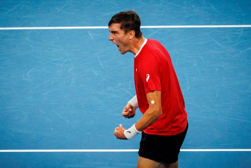 Belgian Raphael Collignon pictured in action duringa a tennis match between Belgian Collignon and Australian De Minaur, during the qualifier of the Davis Cup, Saturday 13 September 2025, in Sydney, Australia. Belgium and Australia will compete this weekend in the second round of the Davis Cup qualifiers. BELGA PHOTO PATRICK HAMILTON