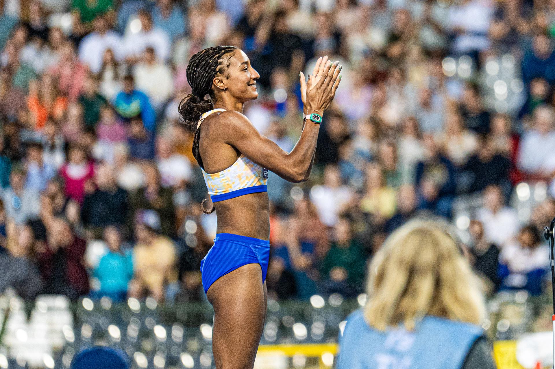 Belgian athlete Nafissatou 'Nafi' Thiam pictured during the high jump event at the 50th edition of the Memorial Van Damme Diamond League athletics event in Brussels, Saturday 5 September 2026.  BELGA PHOTO EMILE WINDAL