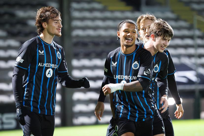 Club's Shandre Campbell celebrates after scoring during a soccer game between Club NXT and Beerschot VA, Saturday 06 December 2025 in Roeselare, on day 16 of the 2025-2026 'Challenger Pro League' 1B second division of the Belgian championship. BELGA PHOTO KURT DESPLENTER