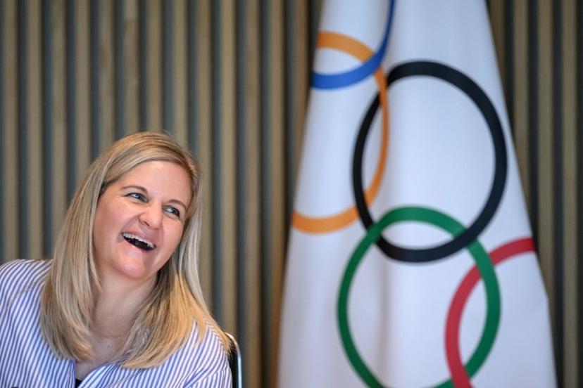 International Olympic Committee president (IOC) Kirsty Coventry reacts prior to an IOC executive commission meeting ahead of IOC session, at the Olympic House in Lausanne, on June 22, 2026.  Fabrice COFFRINI / AFP
