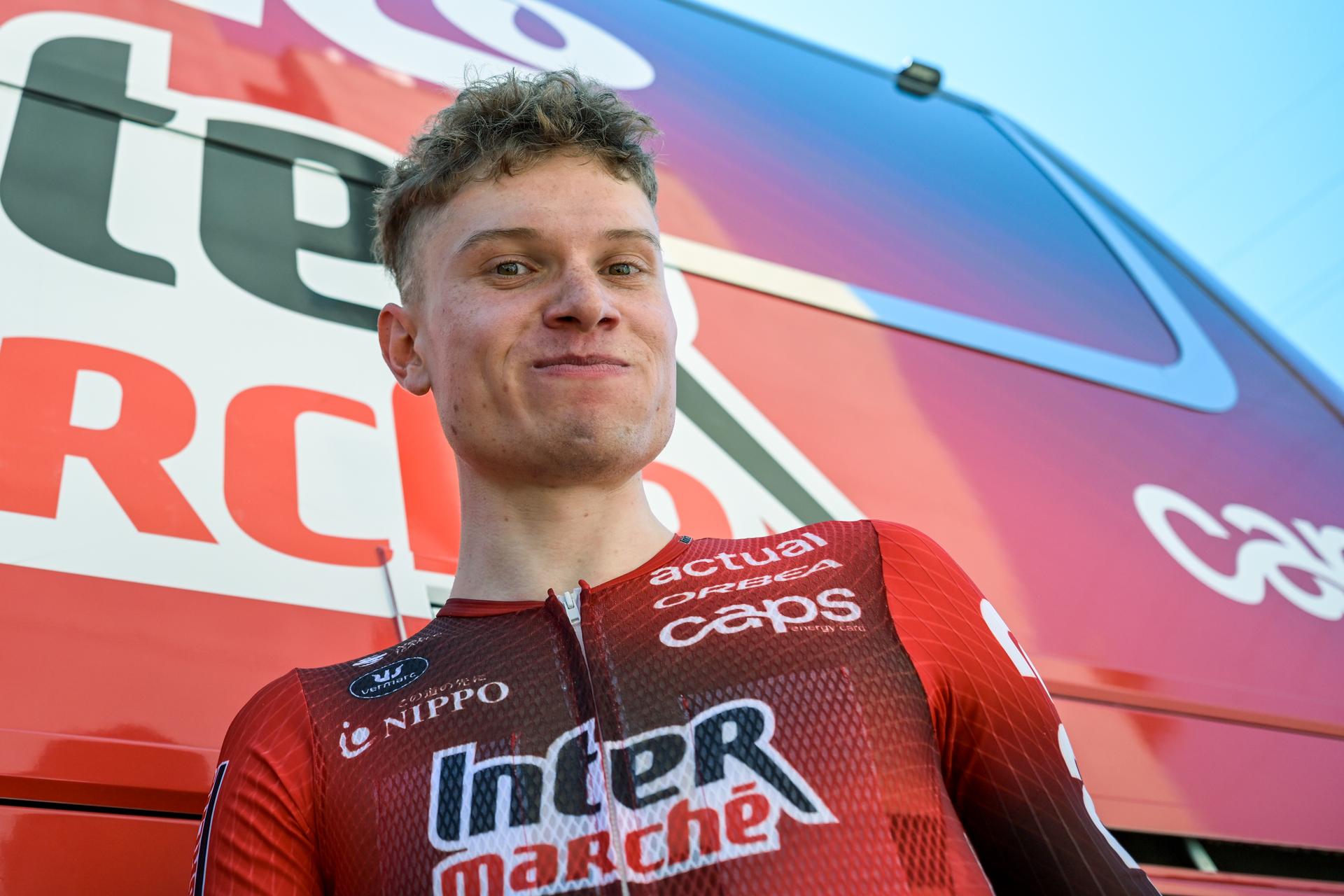 Belgian Lennert Van Eetvelt of Lotto-Intermarche pictured during a press conference ahead of the 2026 Tour de France cycling race, Friday 03 July 2026, in Barcelona, Spain. The 113th edition of the Tour de France starts on Saturday 4 July in Barcelona, Spain, and will finish in Paris, France on the 26th of July. BELGA PHOTO DAVID PINTENS