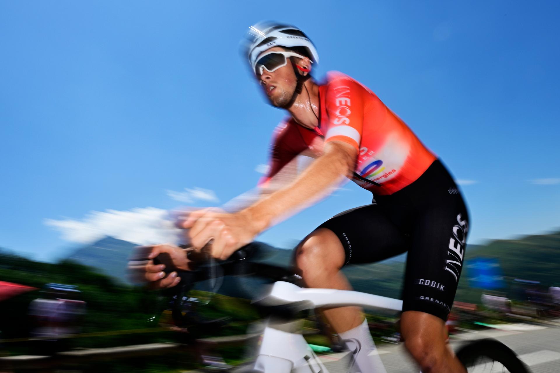 British Samuel Watson of Ineos Grenadiers pictured in action during stage 13 of the 2025 Tour de France cycling race, an 11km individual time trial from Loudenvielle to Peyragudes, on Friday 18 July 2025 in France. The 112th edition of the Tour de France starts on Saturday 5 July in Lille, France, and will finish in Paris, France on the 27th of July.   BELGA PHOTO DIRK WAEM