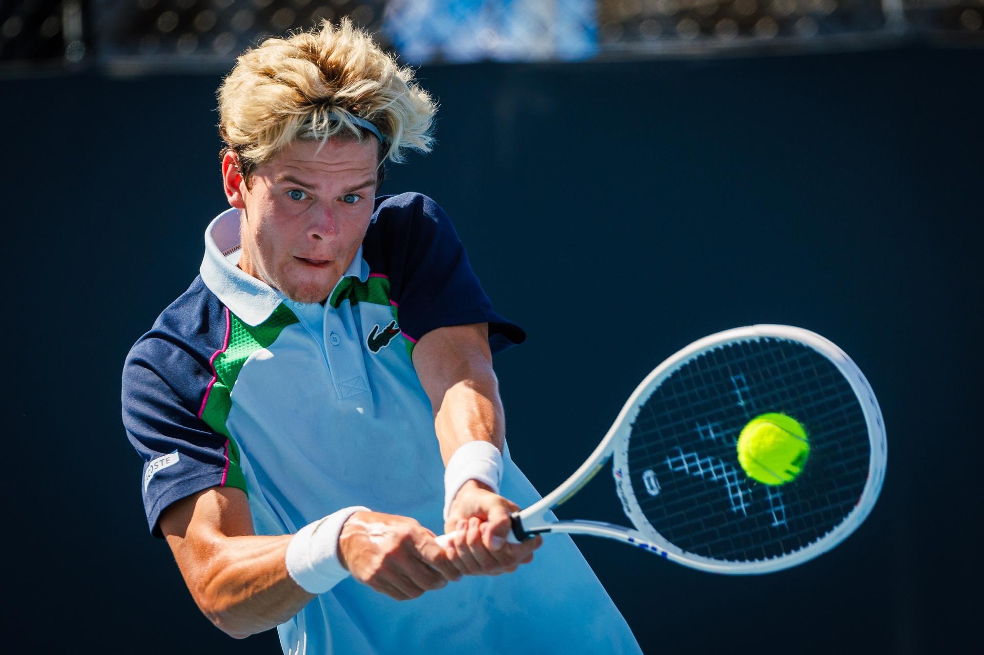 Belgian Alexander Blockx pictured during a men's qualifying singles first round game between Belgian Blockx and American Spizzirri, at the 'Australian Open' Grand Slam tennis tournament, Tuesday 07 January 2025 in Melbourne Park, Melbourne, Australia. The 2025 edition of the Australian Grand Slam takes place from January 14th to January 28th. BELGA PHOTO PATRICK HAMILTON