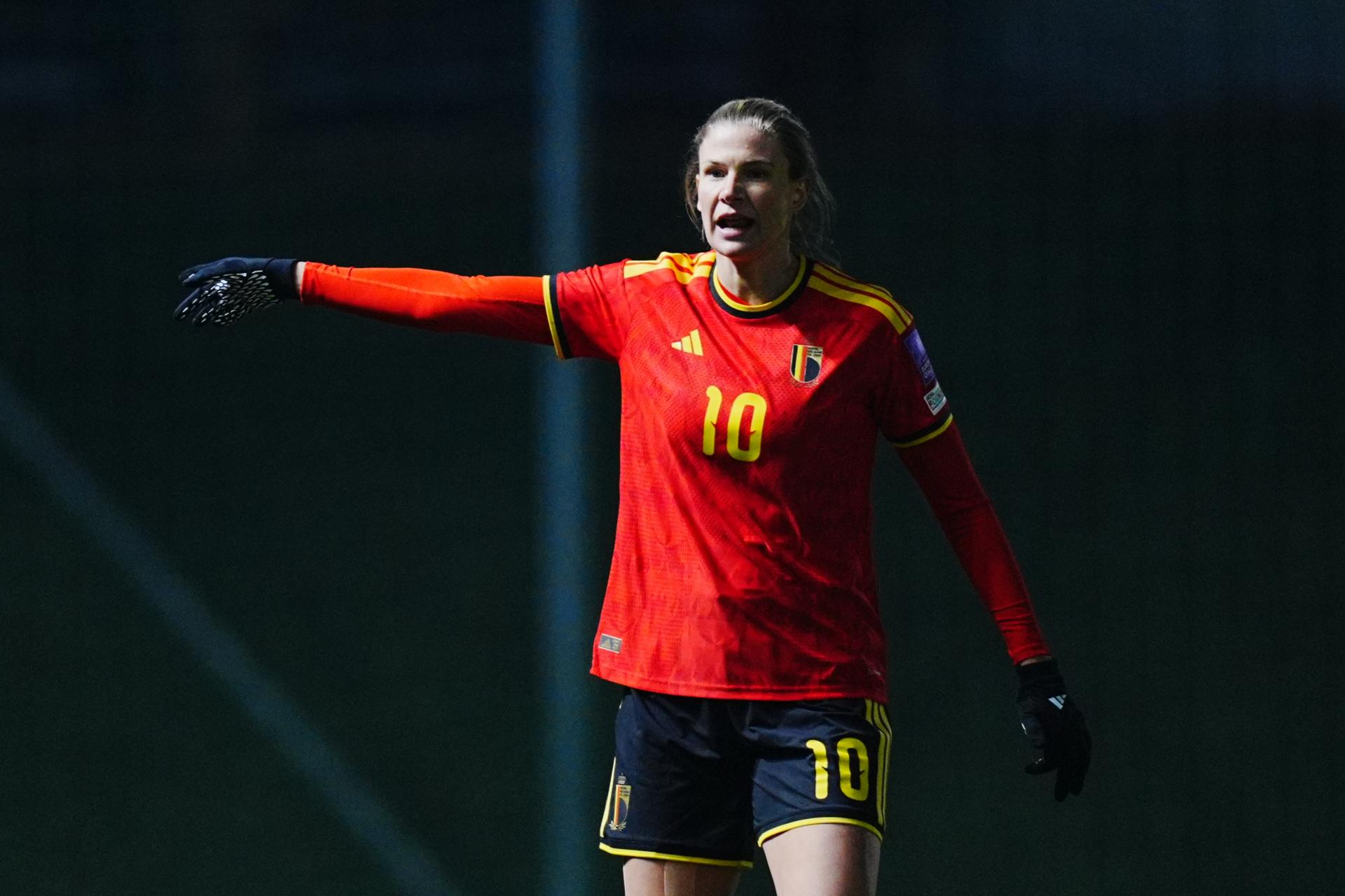 Justine Vanhaevermaet of Belgium in action during a game between Belgium's national women's soccer team the Red Flames and Israel, qualifying game 1/6 for the 2027 FIFA Women's World Cup, on Tuesday 03 March 2026, in Budaors, Hungary. BELGA PHOTO ISTVAN DERENCSENYI