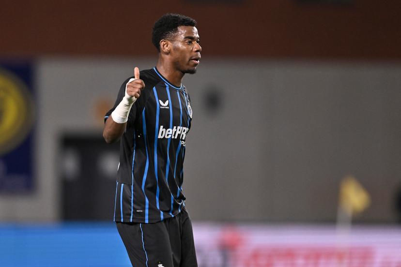 Club's Raphael Onyedika celebrates after scoring during a soccer match between Sint-Truidense V.V. and Club Brugge, Saturday 06 December 2025 in Sint-Truiden, on day 17 of the 2025-2026 'Jupiler Pro League' first division of the Belgian championship. BELGA PHOTO JOHAN EYCKENS