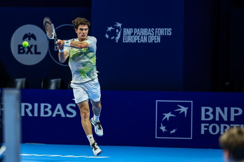 Belgian Gilles-Arnaud Bailly pictured in action during the European Open ATP tennis tournament in Brussels, on Monday 13 October 2025. This year's edition of the tournament is taking place from 12 to 19 October 2025. BELGA PHOTO DAVID PINTENS