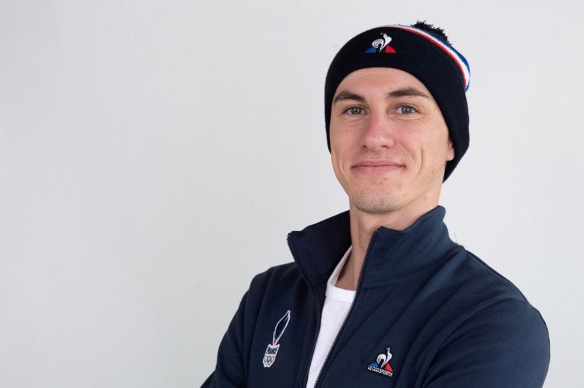 French Olympic speed skating and short-track team member Timothy Loubineaud poses during the team's presentation for the Beijing 2022 Olympic and Paralympic Winter Games at Romilly-sur-Seine, eastern France on October 4, 2021.  Geoffroy VAN DER HASSELT / AFP