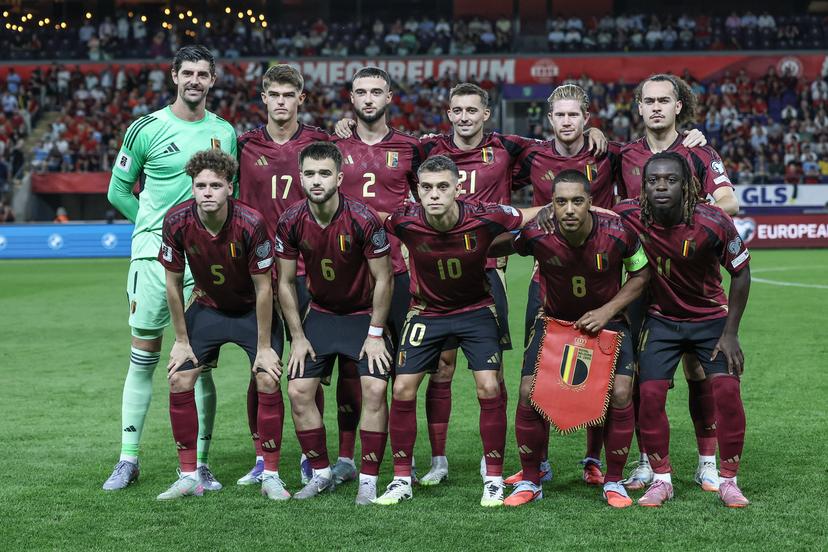 Belgium's players pictured at the start of a soccer game between Belgian national soccer team Red Devils and Kazakhstan, in Brussels, on Sunday 07 September 2025, the fourth (out of 8) qualification games for the World Cup 2026. BELGA PHOTO BRUNO FAHY