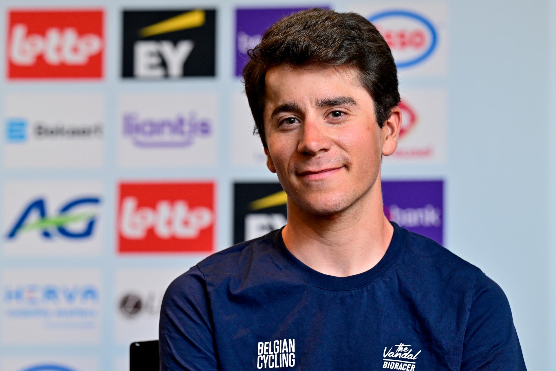 Belgian Cian Uijtdebroeks pictured at press conference during the cycling road world championships, in Kigali, Rwanda, Friday 26 September 2025. The 2025 UCI Road World Championships take place from 21 to 28 September in Kigali, Rwanda. BELGA PHOTO DIRK WAEM
