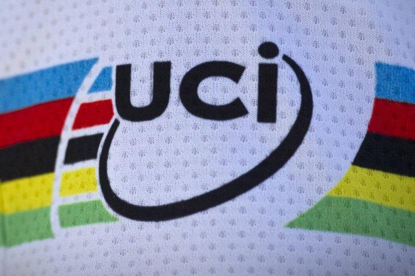 A picture taken during the 179 km and seventeenth stage of the 2011 Tour de France cycling race run between Gap and Pinerolo (Italy) on July 20, 2011, shows the International Cycling Union (UCI) logo.    AFP PHOTO / LIONEL BONAVENTURE  Lionel BONAVENTURE / AFP