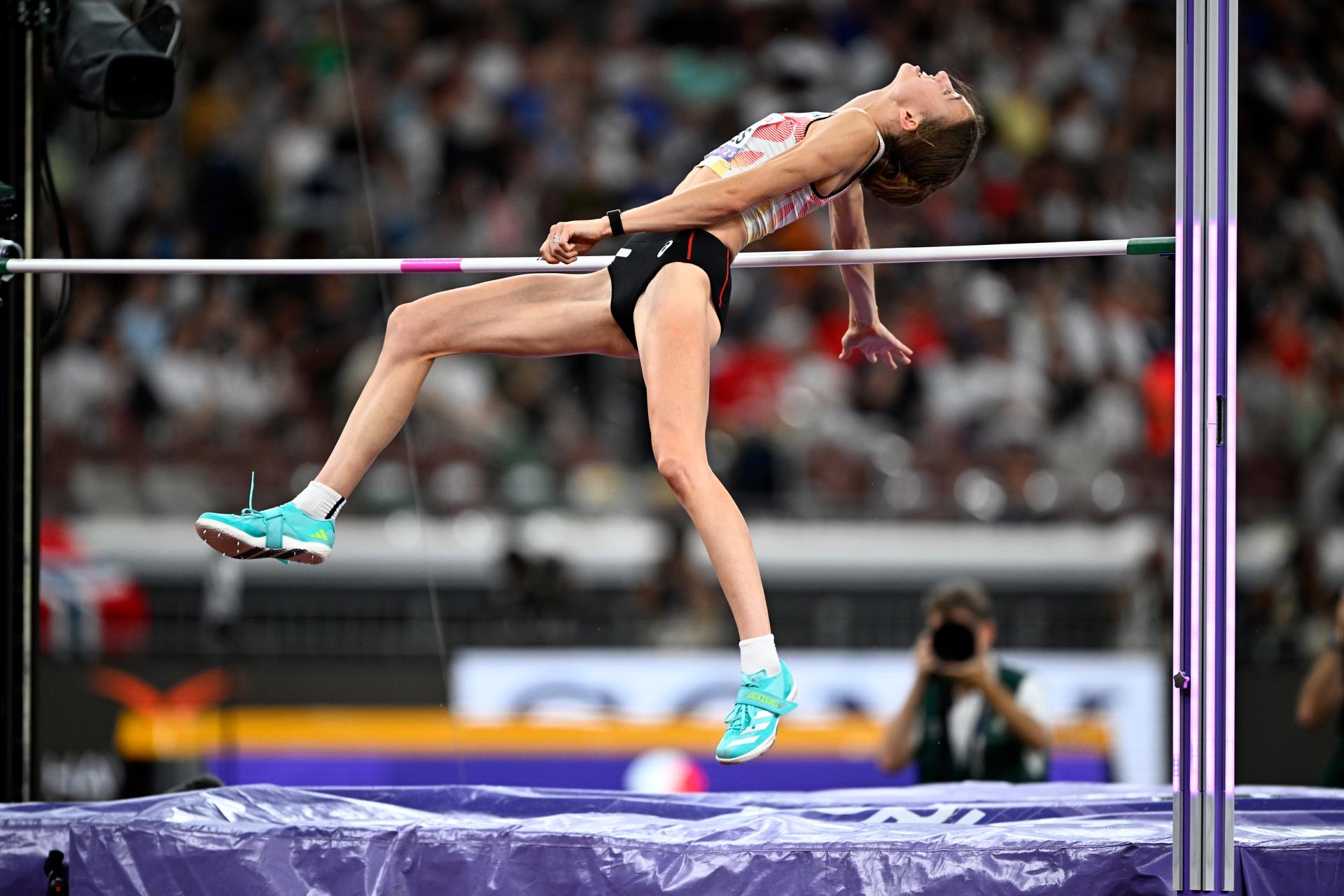 Belgian Merel Maes pictured during the High Jump women final, at the World Athletics Championships in Tokyo, Japan, on Sunday 21 September 2025. The outdoor Worlds are taking place from 13 to 21 September. BELGA PHOTO JASPER JACOBS