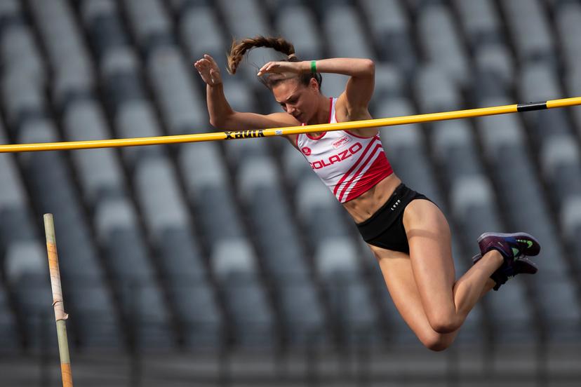 Belgian Elien Vekemans pictured in action during the women's pole vault competition, at the Belgian athletics championships, Saturday 02 August 2025 in Brussels. The Belgian championships take place from 2-3 August, 2025. BELGA PHOTO KRISTOF VAN ACCOM