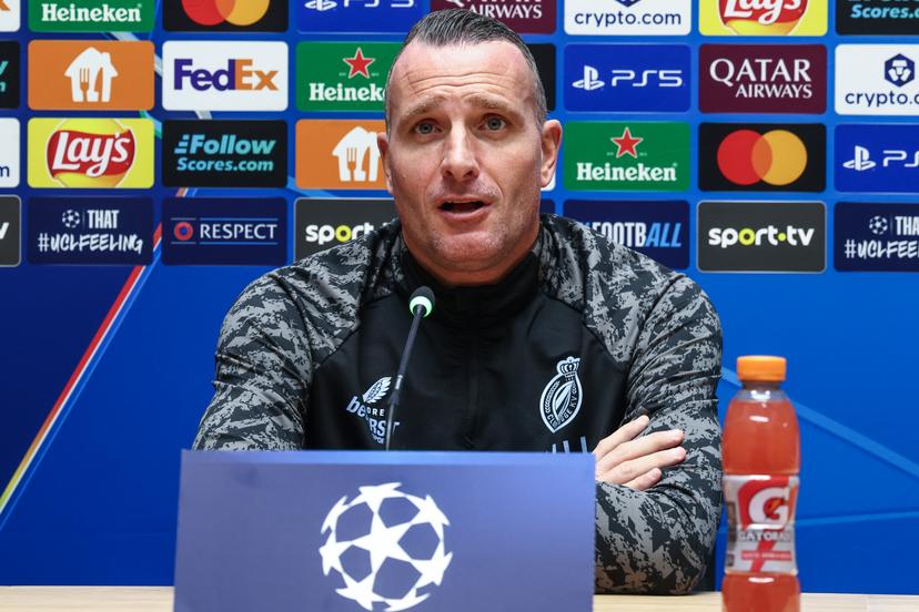 Club's head coach Nicky Hayen pictured during a press conference of Belgian soccer team Club Brugge KV, on Tuesday 25 November 2025 in Westkapelle. The team is preparing for tomorrow's game against Portuguese Sporting CP, on day five of the League phase of the UEFA Champions League tournament. BELGA PHOTO BRUNO FAHY