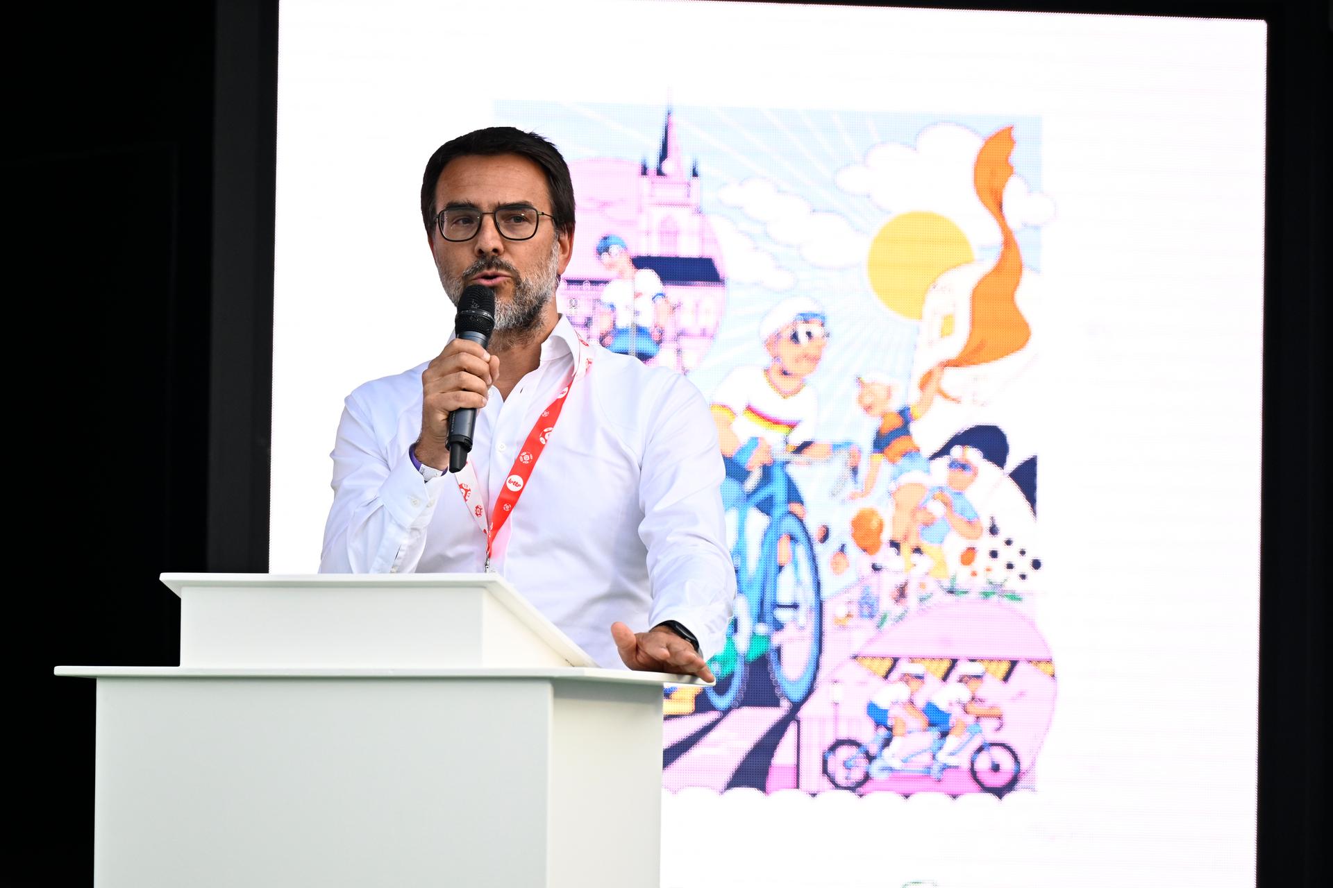 G-Sport Vlaanderen CEO Steven Van Beylen pictured during a press conference ahead of the UCI Para-cycling Road World Championships, Wednesday 27 August 2025, in Ronse. The UCI Para-Cycling Road World Championships take place from 28 to 31 Augustus in Ronse. BELGA PHOTO JASPER JACOBS