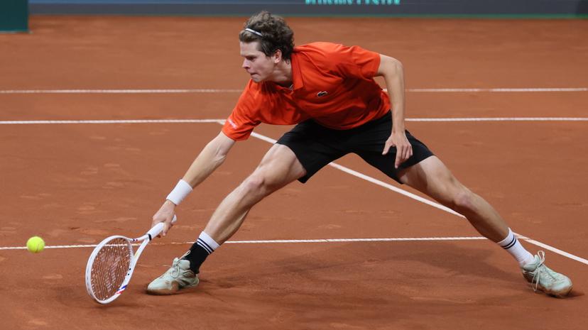Belgian Alexander Blockx pictured in action during a tennis match against Bulgarian Radulov, during the qualifier of the Davis Cup on Saturday 07 February 2026, in Plovdiv, Bulgaria. Belgium will compete this weekend in the Davis Cup qualifiers against Bulgaria. BELGA PHOTO BENOIT DOPPAGNE