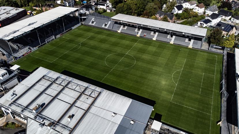 Drone illustration picture of the Kehrweg stadium ahead of the 2025-2026 season second photoshoot of Belgian soccer team KAS Eupen, Wednesday 10 September 2025 in Eupen. BELGA PHOTO BRUNO FAHY