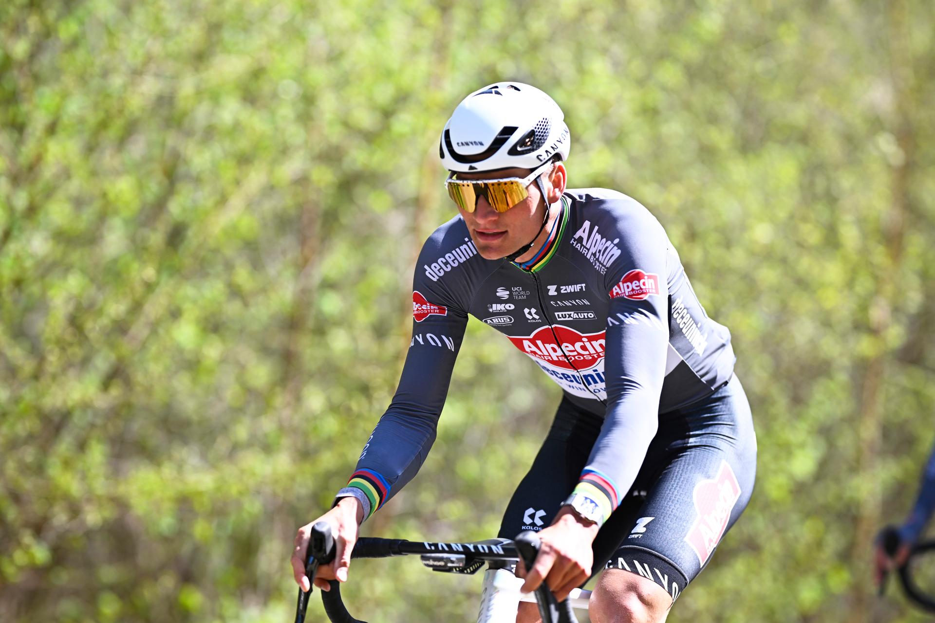 Dutch Mathieu van der Poel of Alpecin-Deceuninck pictured during the reconnaissance of the track of this year's one-day cycling race Paris-Roubaix, around Roubaix, France, Friday 11 April 2025. BELGA PHOTO JASPER JACOBS
