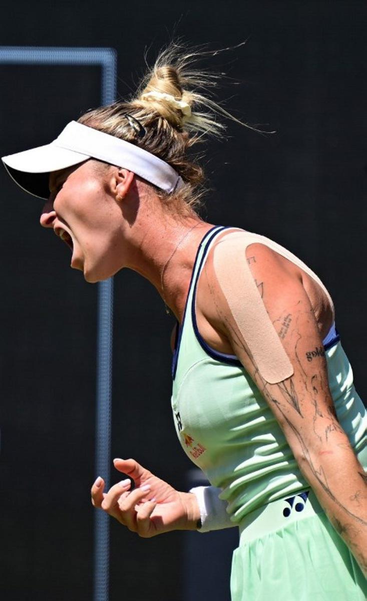 Czech Republic's Marketa Vondrousova reacts during the women's single final match against China's Wang Xinyu at the WTA tennis tournament in Berlin on June 22, 2025.  Tobias SCHWARZ / AFP