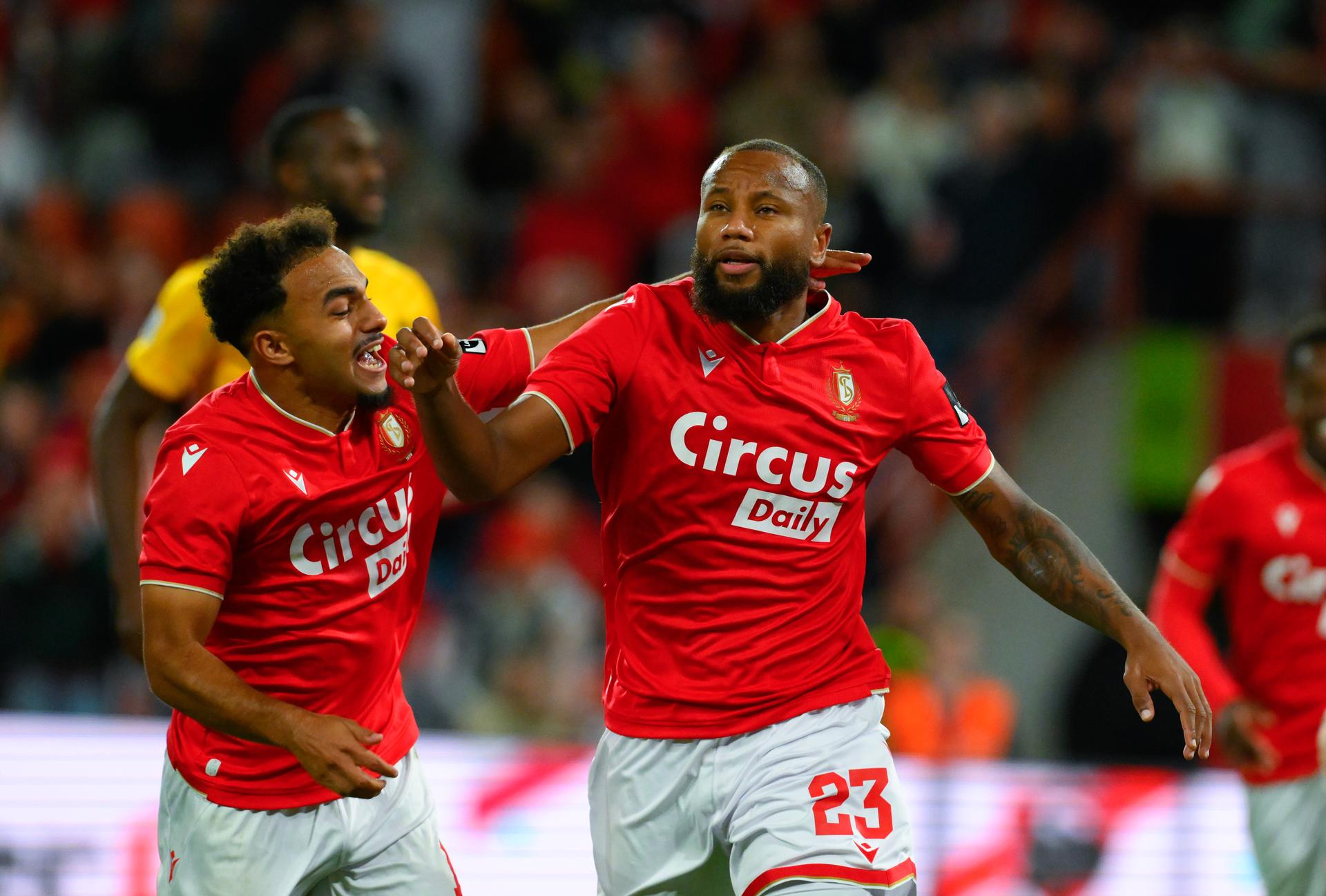 Standard's Marco Ilaimaharitra celebrates during a soccer match between Standard de Liege and KV Mechelen, Friday 12 September 2025 in Liege, on day 7 of the 2025-2026 'Jupiler Pro League' first division of the Belgian championship. BELGA PHOTO JOHN THYS