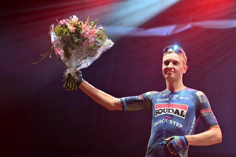Belgian Tim Merlier of Soudal Quick-Step pictured on the podium after the 'Natourcriterium Herentals' cycling race, Thursday 30 July 2026 in Herentals. The contest is a part of the traditional 'criteriums', local races in which mainly cyclists who rode the Tour de France compete. BELGA PHOTO ELIAS ROM