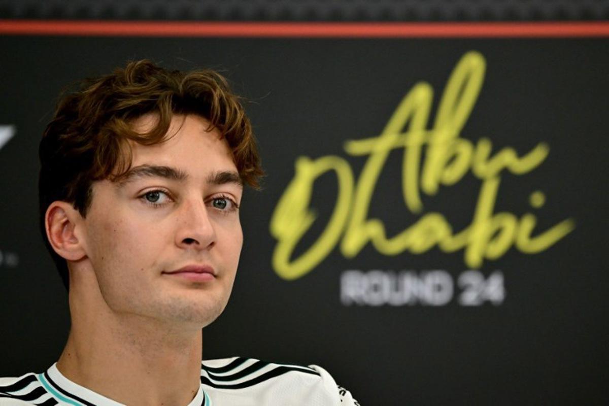 Mercedes' British driver George Russell attends a press conference ahead of the Abu Dhabi Formula One Grand Prix at the Yas Marina Circuit in Abu Dhabi on December 4, 2025.  Giuseppe CACACE / AFP