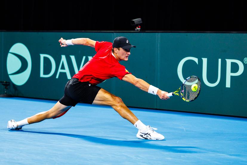Belgian Raphael Collignon pictured in action duringa a tennis match between Belgian Collignon and Australian Thompson, during the qualifier of the Davis Cup, Sunday 14 September 2025, in Sydney, Australia. Belgium and Australia will compete this weekend in the second round of the Davis Cup qualifiers. BELGA PHOTO PATRICK HAMILTON