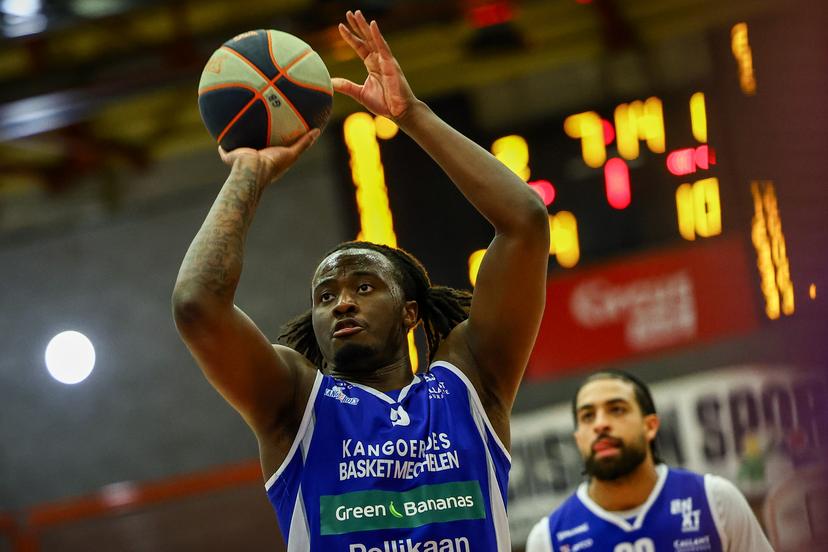 Mechelen's Zaba Bangala pictured in action during a basketball match between Brussels Basketball and Kangoeroes Mechelen, Friday 28 March 2025 in Brussels, on day 29 of the 'BNXT League' first division basket championship. BELGA PHOTO DAVID PINTENS