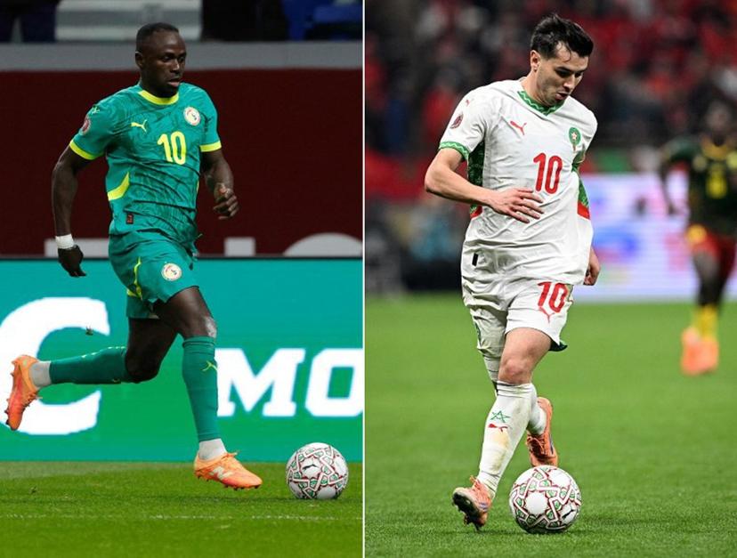 (COMBO) This combination of pictures created on January 16, 2026 shows Senegal's forward #10 Sadio Mane in Tangiers on January 14, 2026 (L) and Morocco's forward #10 Brahim Diaz during the Africa Cup of Nations (CAN) in Rabat on January 9, 2026.  Senegal and Morocco will face each other in the final of the Africa Cup of Nation (CAN) football tournament in Rabat on January 18, 2026.  Gabriel BOUYS, Abdel Majid BZIOUAT / AFP